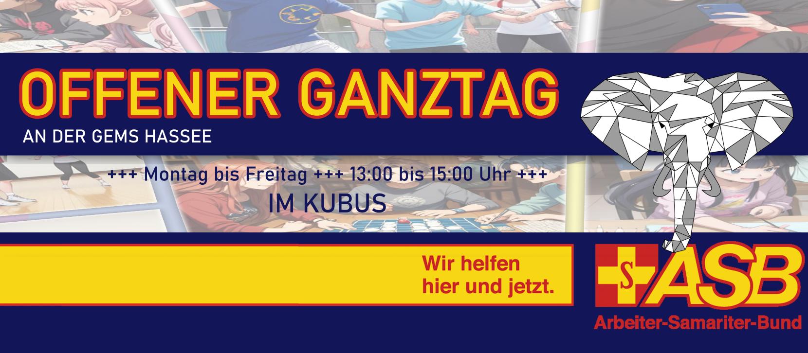 Schriftzug "Offener Ganztag" mit den Logo der GemS Hasseee.