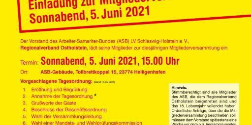 Einladung Mitgliederversammlung ASB Ostholstein